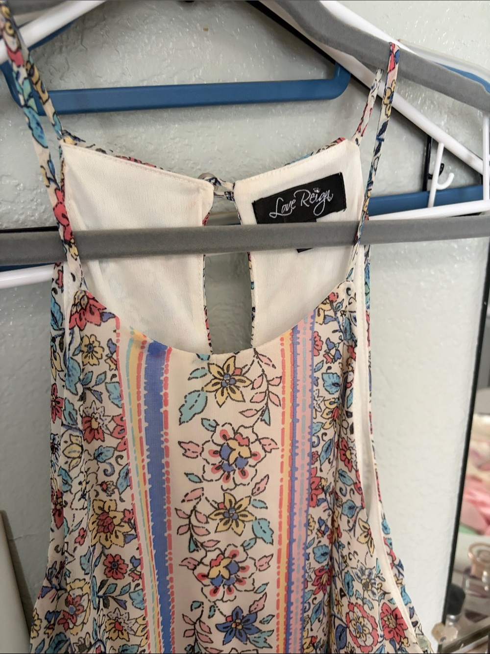 Love Reign Cream Dress with Pink and Blue Floral Stripes